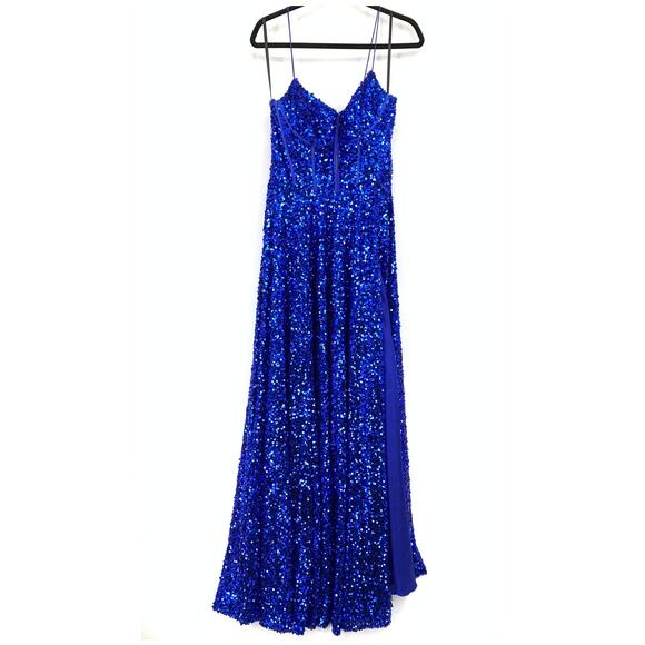 Alyce Paris Pageant Formal Gown Womens Size 10 Blue Fully Sequined Lace Up Back - Picture 1 of 8